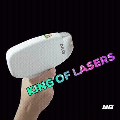A Person Is Holding A Laser That Says " King Of Lasers " GIF