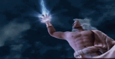 A Person Is Holding A Lightning Bolt In Their Hand While Standing In Front Of A Cloudy Sky . GIF
