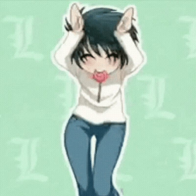 A Person Is Holding A Lollipop In Their Mouth While Dancing . GIF