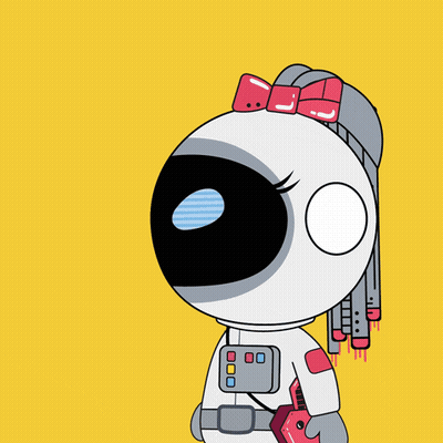 A Person Is Holding A Microphone In Front Of A Robot With Her Eyes Closed GIF