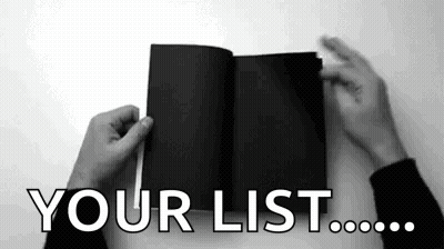 A Person Is Holding A Pencil In Front Of A Book That Says `` Your List `` . GIF