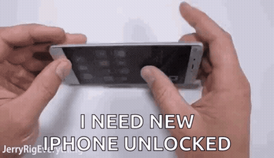 A Person Is Holding A Phone In Their Hands And Says `` I Need New Iphone Unlocked '' . GIF