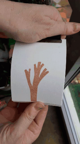 A Person Is Holding A Piece Of Paper That Has A Tree On It GIF