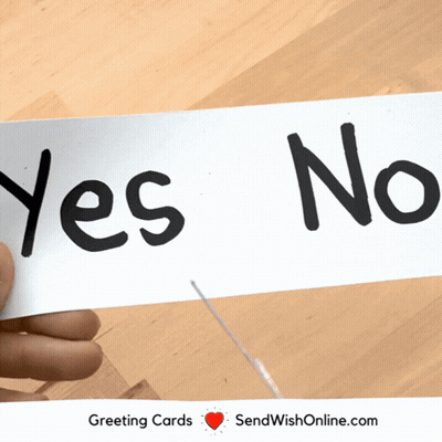 A Person Is Holding A Piece Of Paper That Says " Yes No " GIF
