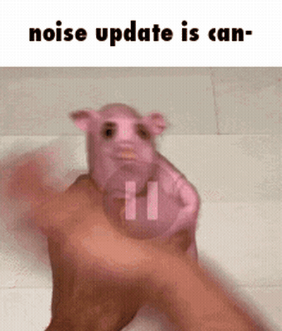 A Person Is Holding A Pink Pig In Their Hand And Says Noise Update Is Can . GIF