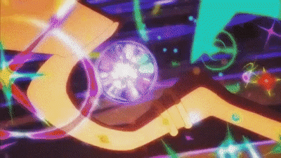 A Person Is Holding A Purple Ball In Their Hands In A Colorful Background . GIF