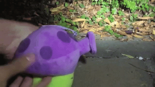 A Person Is Holding A Purple Stuffed Animal With Polka Dots GIF