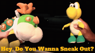 A Person Is Holding A Stuffed Animal With The Words Hey Do You Wanna Sneak Out GIF