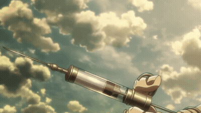 A Person Is Holding A Syringe With A Needle In Front Of A Cloudy Sky GIF