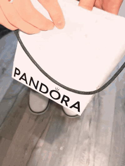 A Person Is Holding A White Pandora Bag GIF