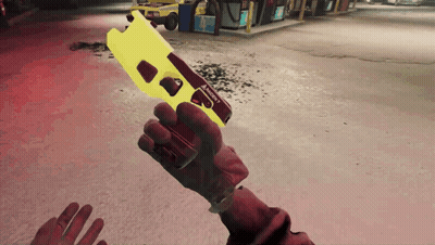 A Person Is Holding A Yellow Taser In Their Hand In A Video Game GIF