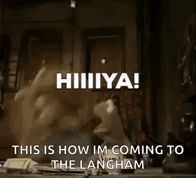 A Person Is Jumping In The Air With The Words " This Is How Im Coming To The Langham " Written Above Them GIF