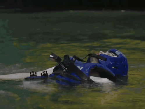 A Person Is Laying In The Water With The Word Wasted Written Above Them GIF