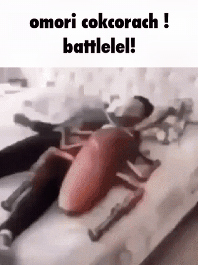 A Person Is Laying On A Bed With A Cockroach On Top Of Them And The Caption Omori Cockcorach Battlelell . GIF