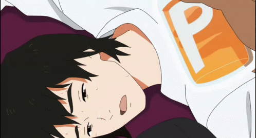 A Person Is Laying On Their Back With A Bottle Of Orange Juice With The Letter P On It GIF