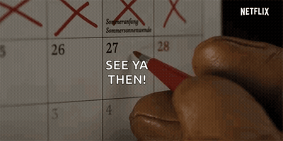 A Person Is Marking A Date On A Calendar With A Red Marker And Says See Ya Then GIF