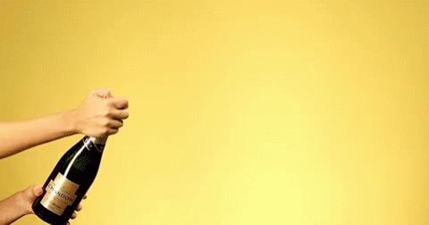 A Person Is Opening A Bottle Of Champagne And The Word You Is Being Sprayed Out Of The Bottle . GIF