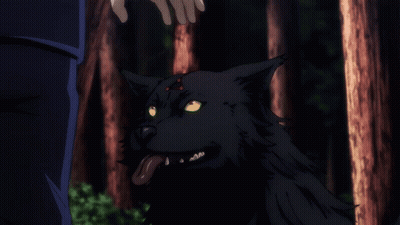 A Person Is Petting A Black Dog With Red Eyes GIF