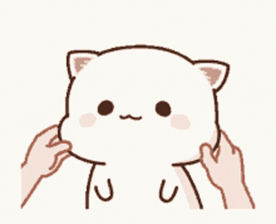 A Person Is Petting A Cartoon Cat 'S Face With Their Hands . GIF