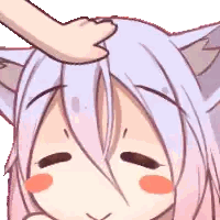A Person Is Petting A Cartoon Character 'S Head With A Cat Ear Sticker
