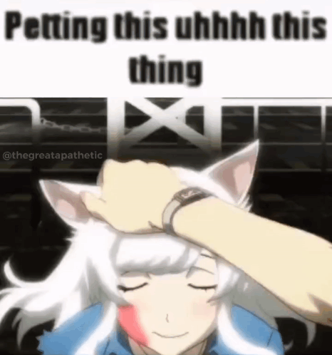 A Person Is Petting A White Anime Girl 'S Head With A Cat Ear . GIF
