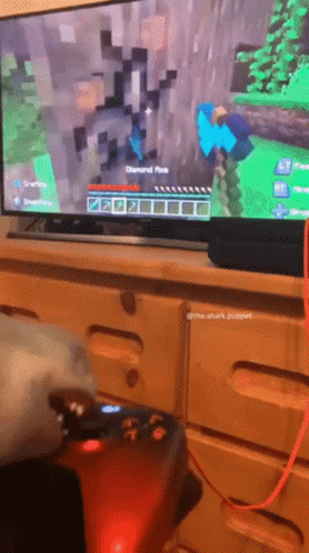 A Person Is Playing A Video Game Called Minecraft On A Tv GIF