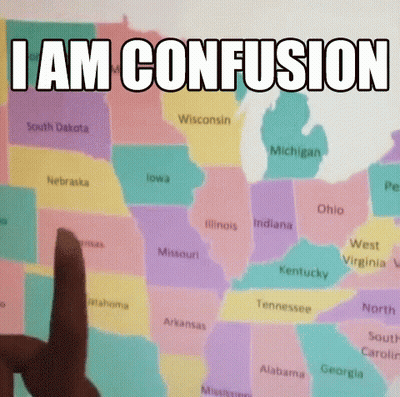 A Person Is Pointing At A Map With The Words `` I Am Confusion '' On It . GIF