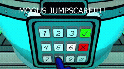 A Person Is Pressing A Button In A Video Game That Says Mogus Jumpscare GIF