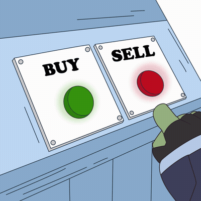 A Person Is Pressing A Button That Says Buy And A Button That Says Sell GIF