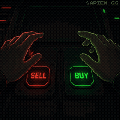 A Person Is Pressing A Button That Says Sell And Another Button That Says Buy GIF