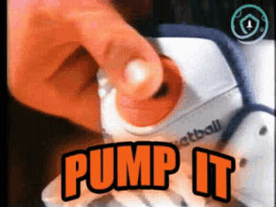 A Person Is Pumping A Basketball With The Words Pump It In Orange GIF
