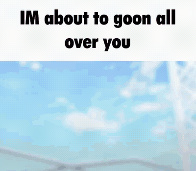 A Person Is Raising Their Fist In The Air With The Words `` Im About To Goon All Over You '' Written On It . GIF