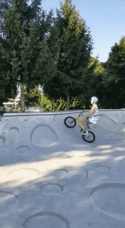 A Person Is Riding A Bike On A Ramp In A Skate Park GIF