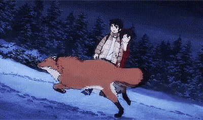 A Person Is Riding A Fox In The Snow . GIF