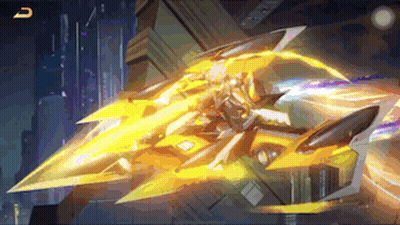 A Person Is Riding A Futuristic Vehicle In A Video Game With A City In The Background . GIF