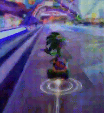 A Person Is Riding A Skateboard On A Purple Road In A Video Game . GIF