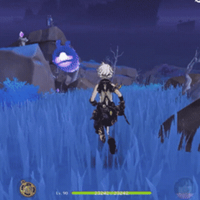 A Person Is Running In A Video Game With A Lv 90 On The Screen GIF