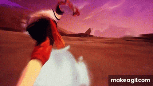 A Person Is Running Through A Desert In A Video Game While Holding A Sword . GIF
