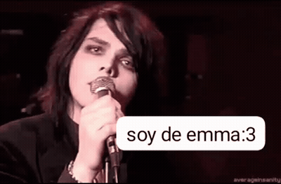 A Person Is Singing Into A Microphone With A Speech Bubble That Says `` Soy De Emma '' . GIF