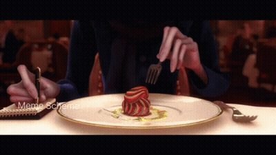 A Person Is Sitting At A Table With A Plate Of Food And A Meme Scheme Written On The Bottom Right GIF
