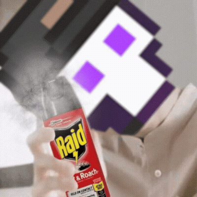 A Person Is Spraying Raid On A Purple And White Background GIF
