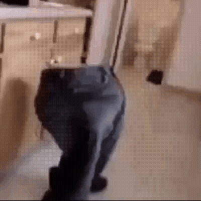 A Person Is Standing In A Bathroom With A Toilet In The Background And Their Butt Is Visible . GIF