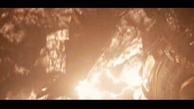 A Person Is Standing In A Dark Room With The Sun Shining Through The Trees Behind Them . GIF