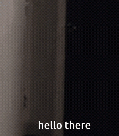 A Person Is Standing In A Dark Room With The Words `` Hello There '' Written On It . GIF