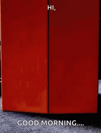 A Person Is Standing In Front Of A Door That Says Good Morning GIF