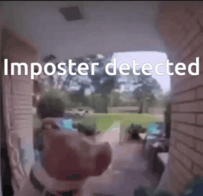 A Person Is Standing In Front Of A Door With The Words Imposter Detected On The Bottom GIF