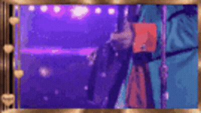 A Person Is Standing In Front Of A Microphone On A Stage Holding A Book . GIF