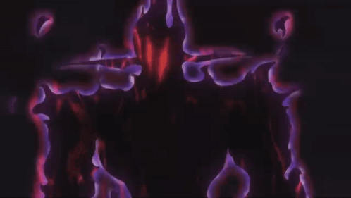 A Person Is Standing In The Middle Of A Dark Room With Purple And Red Smoke Coming Out Of It . GIF