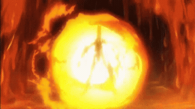 A Person Is Standing In The Middle Of A Large Fireball . GIF