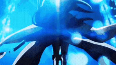 A Person Is Standing In The Water With A Blue Light Shining On Them . GIF